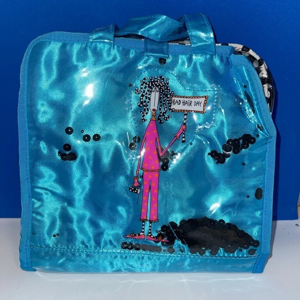 Dolly Mama Blue Satin & Sequin Makeup/Jewelry Case